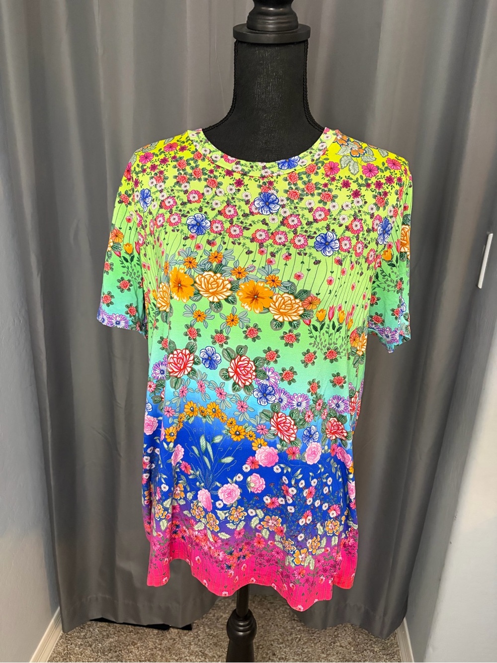 65. Johnny Was Floral Gradient Short-Sleeve Women's Top - Multi, Size XL